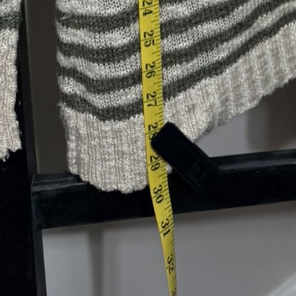 Pink Rose Striped Open-Front Cardigan – Cream & Olive Green Cozy Knit Sweater - Picture 7 of 7